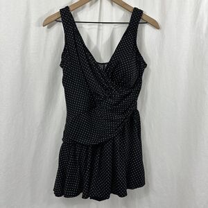 Miraclesuit Polka Dot Black Skirted One Piece Swimsuit Size 18W Slimming Classic